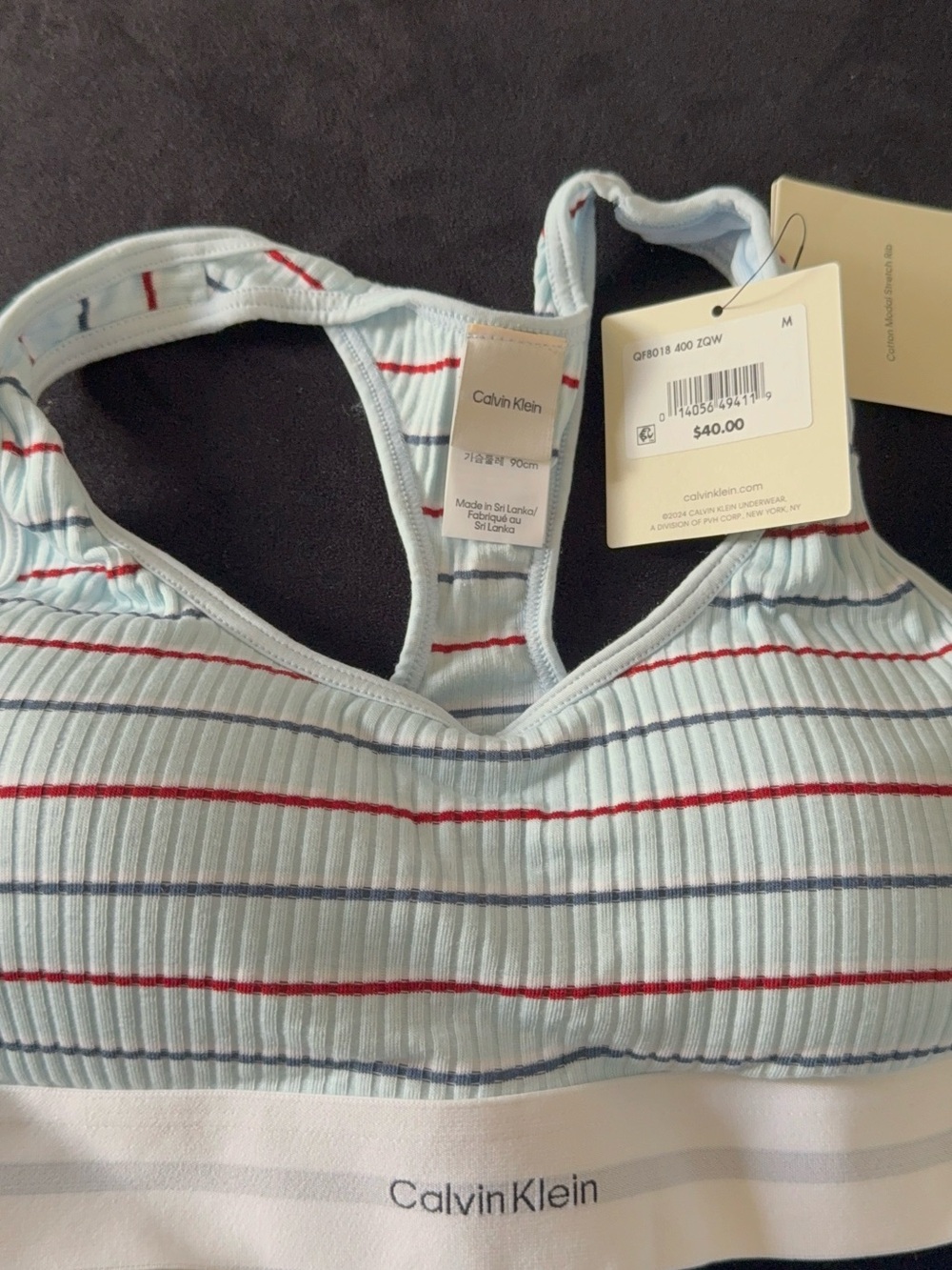 Calvin Klein Light Blue Ribbed Striped Racerback Bralette